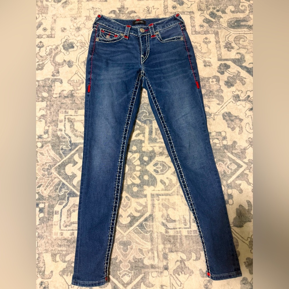 TRUE RELIGION JENNIE MID RISE SUPER T CURVY SKINNY JEAN